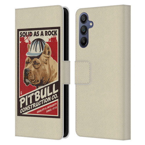 Lantern Press Dog Collection Pitbull Construction Leather Book Wallet Case Cover For Samsung Galaxy A15