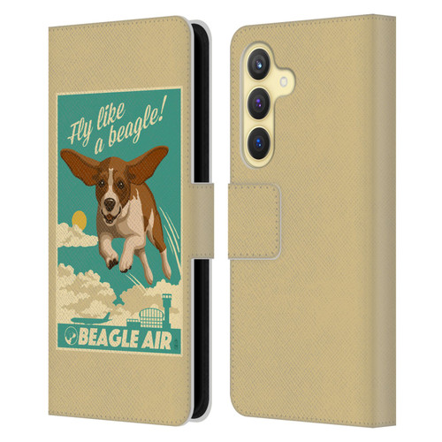 Lantern Press Dog Collection Fly Like A Beagle Leather Book Wallet Case Cover For Samsung Galaxy S24 5G