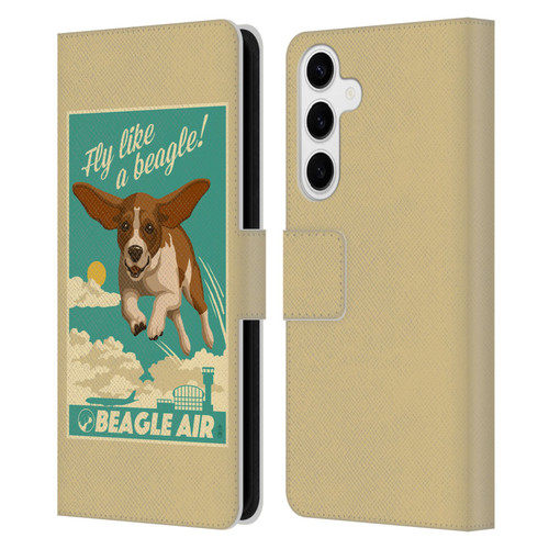 Lantern Press Dog Collection Fly Like A Beagle Leather Book Wallet Case Cover For Samsung Galaxy S24+ 5G