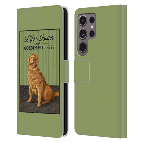Lantern Press Dog Collection Life Is Better With A Golden Retriever Leather Book Wallet Case Cover For Samsung Galaxy S24 Ultra 5G