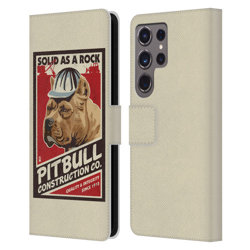 Lantern Press Dog Collection Pitbull Construction Leather Book Wallet Case Cover For Samsung Galaxy S24 Ultra 5G