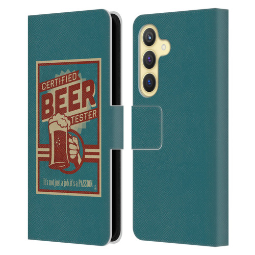 Lantern Press Man Cave Beer Tester Leather Book Wallet Case Cover For Samsung Galaxy S24 5G
