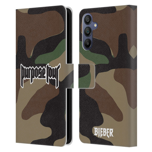 Justin Bieber Tour Merchandise Camouflage Leather Book Wallet Case Cover For Samsung Galaxy A15