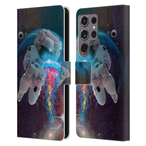 Dave Loblaw Jellyfish Astronaut And Jellyfish Leather Book Wallet Case Cover For Samsung Galaxy S24 Ultra 5G