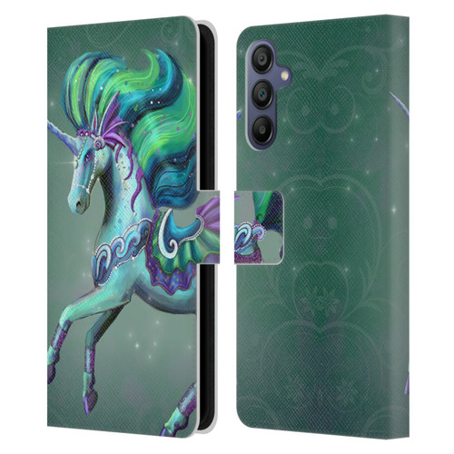 Rose Khan Unicorns Sea Green Leather Book Wallet Case Cover For Samsung Galaxy A15