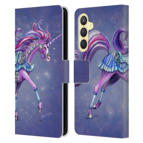 Rose Khan Unicorns Purple Carousel Horse Leather Book Wallet Case Cover For Samsung Galaxy S23 FE 5G