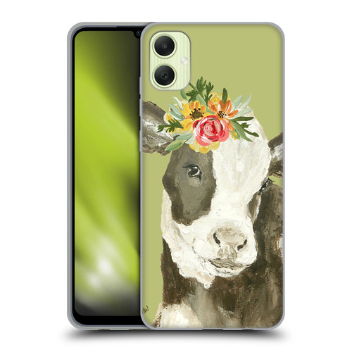 Haley Bush Floral Painting Holstein Cow Soft Gel Case for Samsung Galaxy A05