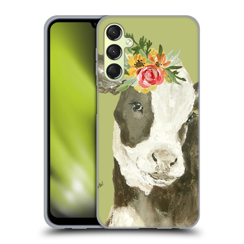 Haley Bush Floral Painting Holstein Cow Soft Gel Case for Samsung Galaxy A24 4G / Galaxy M34 5G