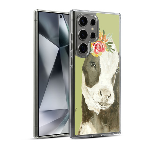 Haley Bush Floral Painting Holstein Cow Soft Gel Case for Samsung Galaxy S24 Ultra 5G & MagSafe