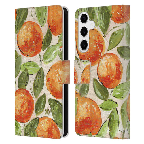 Haley Bush Pattern Painting Orange Splash Leather Book Wallet Case Cover For Samsung Galaxy S24+ 5G