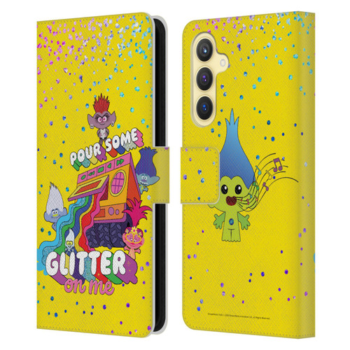 Trolls World Tour Key Art Glitter Print Leather Book Wallet Case Cover For Samsung Galaxy S23 FE 5G