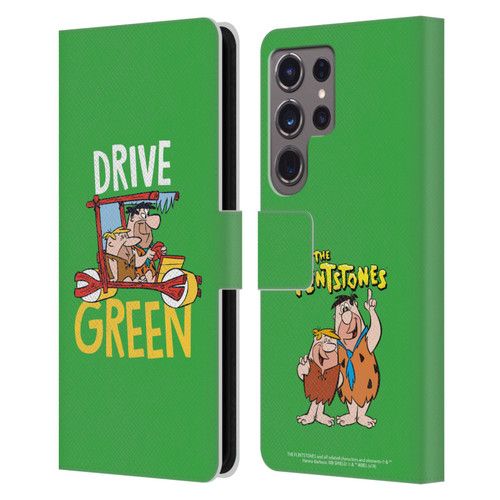 The Flintstones Graphics Drive Green Leather Book Wallet Case Cover For Samsung Galaxy S24 Ultra 5G