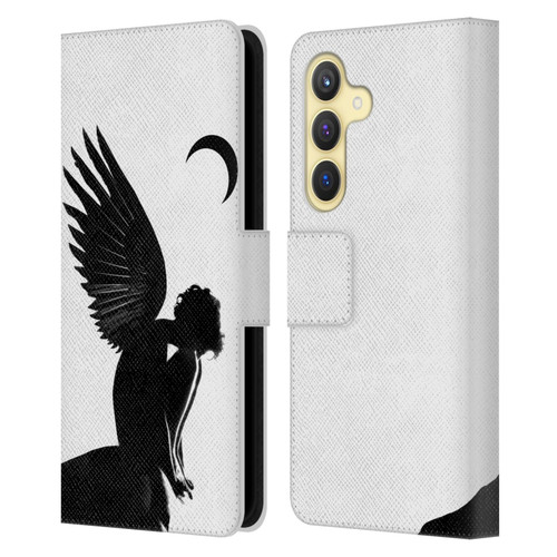 LouiJoverArt Black And White Angel Leather Book Wallet Case Cover For Samsung Galaxy S24 5G