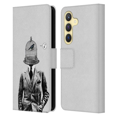 LouiJoverArt Black And White Plumage Leather Book Wallet Case Cover For Samsung Galaxy S24 5G