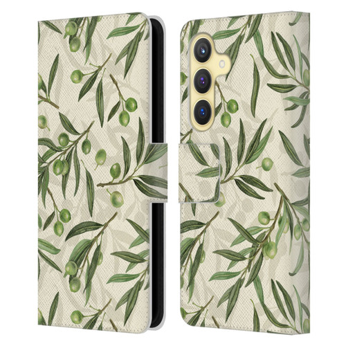 Katerina Kirilova Fruits & Foliage Patterns Olive Branches Leather Book Wallet Case Cover For Samsung Galaxy S24 5G