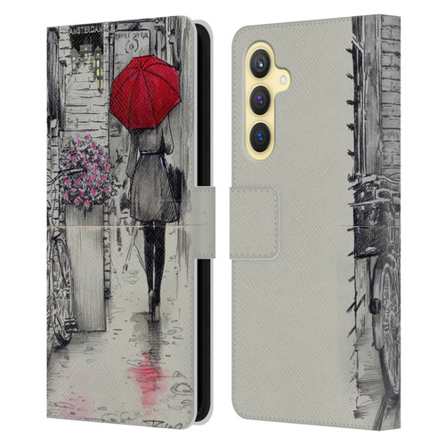 LouiJoverArt Red Ink Amsterdam Walk Leather Book Wallet Case Cover For Samsung Galaxy S23 FE 5G