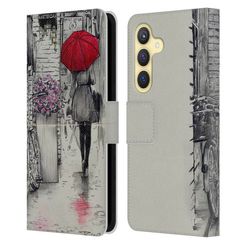 LouiJoverArt Red Ink Amsterdam Walk Leather Book Wallet Case Cover For Samsung Galaxy S24 5G