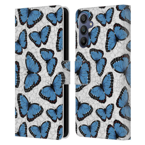 Katerina Kirilova Floral Patterns Blue Butterflies Leather Book Wallet Case Cover For Samsung Galaxy A15