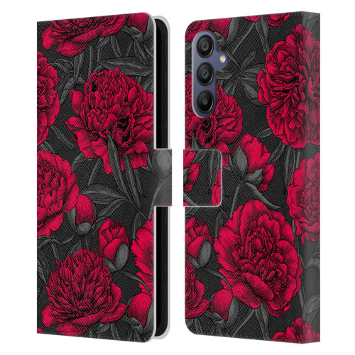 Katerina Kirilova Floral Patterns Night Peony Garden Leather Book Wallet Case Cover For Samsung Galaxy A15