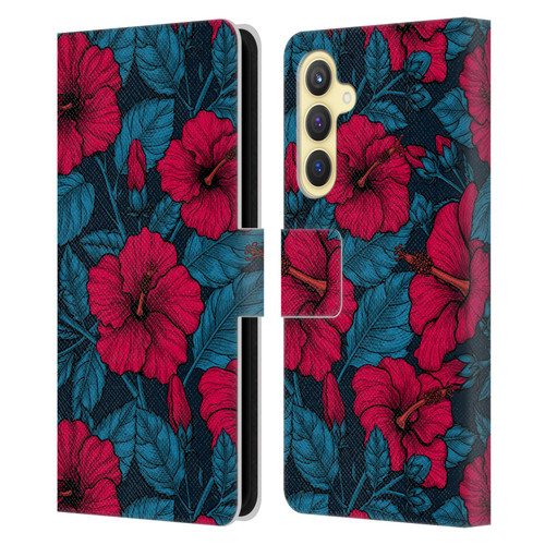 Katerina Kirilova Floral Patterns Red Hibiscus Leather Book Wallet Case Cover For Samsung Galaxy S23 FE 5G