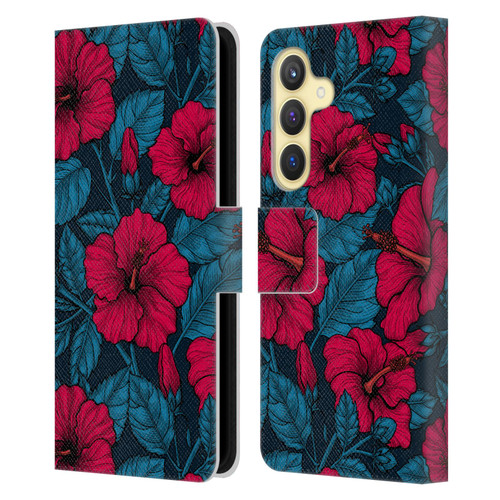 Katerina Kirilova Floral Patterns Red Hibiscus Leather Book Wallet Case Cover For Samsung Galaxy S24 5G
