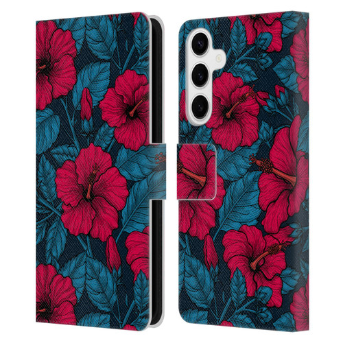 Katerina Kirilova Floral Patterns Red Hibiscus Leather Book Wallet Case Cover For Samsung Galaxy S24+ 5G