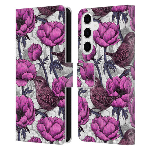 Katerina Kirilova Floral Patterns Wrens In Anemone Garden Leather Book Wallet Case Cover For Samsung Galaxy S24+ 5G