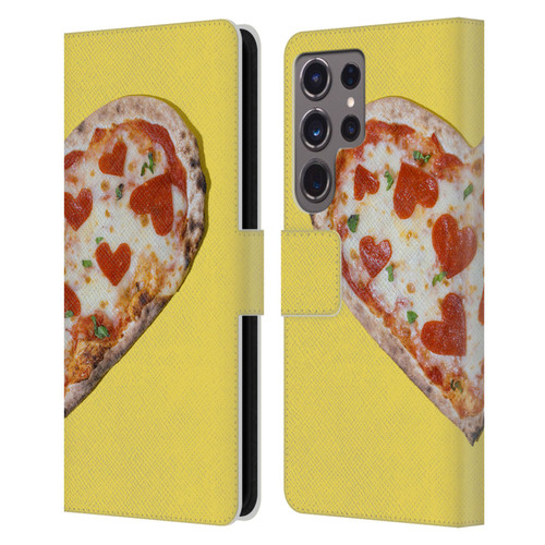 Pepino De Mar Foods Heart Pizza Leather Book Wallet Case Cover For Samsung Galaxy S24 Ultra 5G
