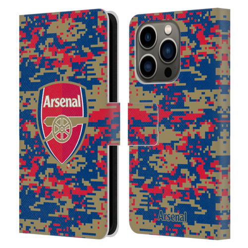 Arsenal FC Crest Patterns Digital Camouflage Leather Book Wallet Case Cover For Apple iPhone 14 Pro