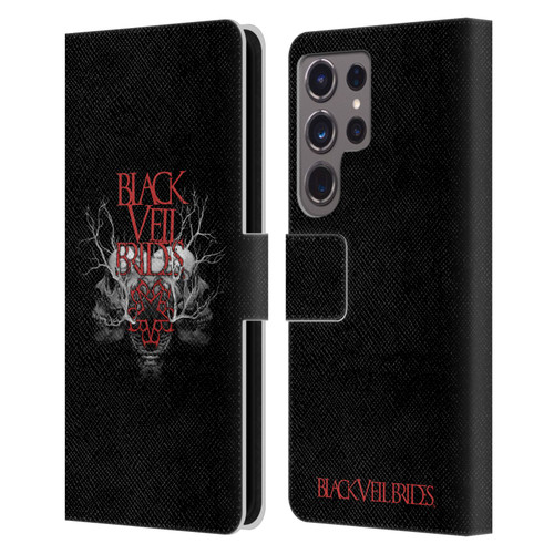 Black Veil Brides Band Art Skull Branches Leather Book Wallet Case Cover For Samsung Galaxy S24 Ultra 5G
