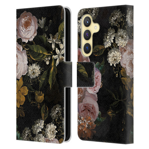 UtArt Antique Flowers Roses And Baby's Breath Leather Book Wallet Case Cover For Samsung Galaxy S24 5G