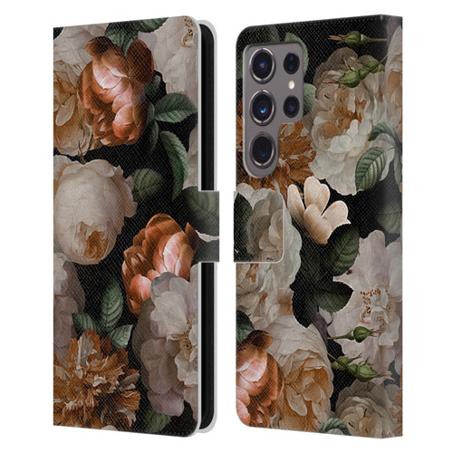 UtArt Antique Flowers Carnations And Garden Roses Leather Book Wallet Case Cover For Samsung Galaxy S24 Ultra 5G