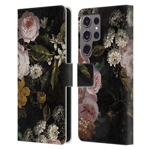 UtArt Antique Flowers Roses And Baby's Breath Leather Book Wallet Case Cover For Samsung Galaxy S24 Ultra 5G