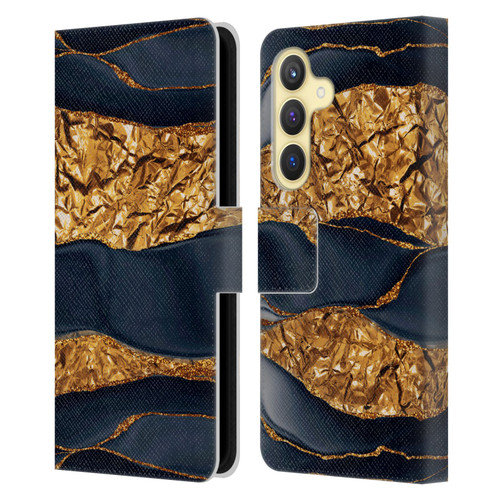UtArt Dark Night Marble Gold Foil And Ink Leather Book Wallet Case Cover For Samsung Galaxy S24 5G