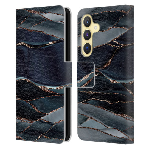 UtArt Dark Night Marble Waves Leather Book Wallet Case Cover For Samsung Galaxy S24 5G