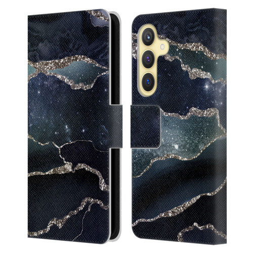UtArt Dark Night Marble Silver Midnight Sky Leather Book Wallet Case Cover For Samsung Galaxy S24 5G