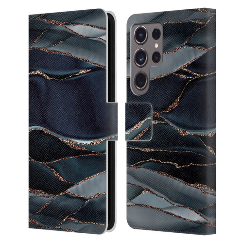 UtArt Dark Night Marble Waves Leather Book Wallet Case Cover For Samsung Galaxy S24 Ultra 5G
