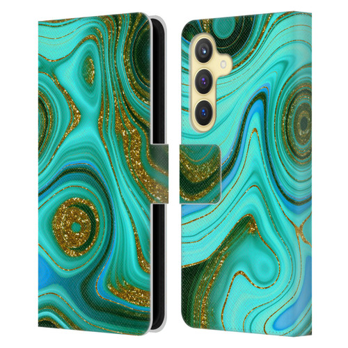 UtArt Malachite Emerald Liquid Gem Leather Book Wallet Case Cover For Samsung Galaxy S24 5G