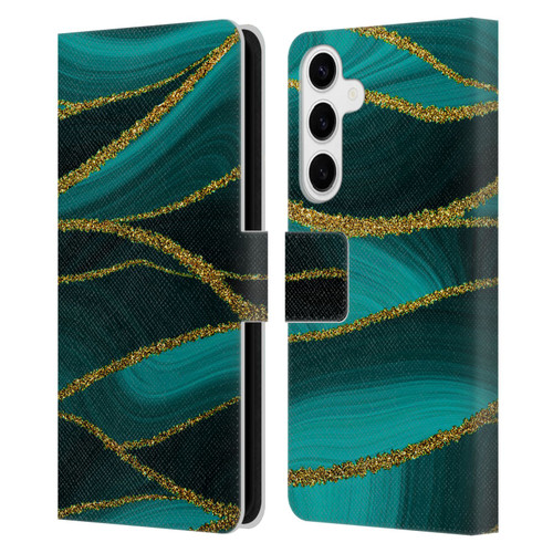 UtArt Malachite Emerald Turquoise Shimmers Leather Book Wallet Case Cover For Samsung Galaxy S24+ 5G