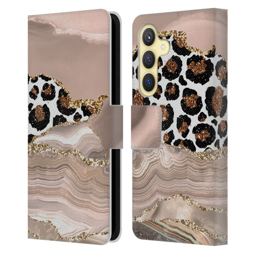 UtArt Wild Cat Marble Cheetah Waves Leather Book Wallet Case Cover For Samsung Galaxy S24 5G