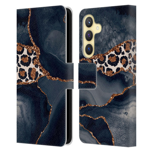 UtArt Wild Cat Marble Leopard Leather Book Wallet Case Cover For Samsung Galaxy S24 5G