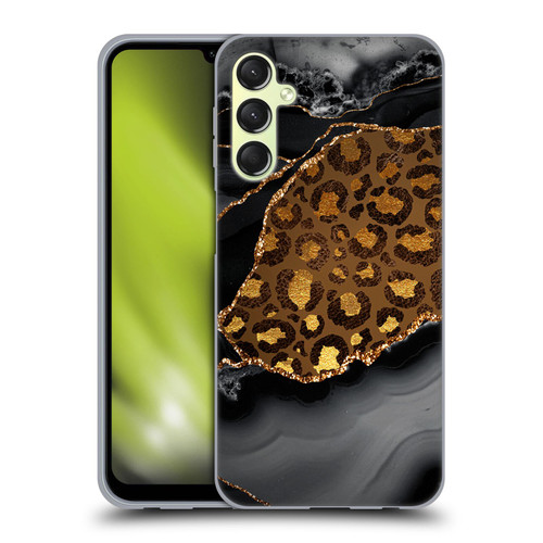 UtArt Wild Cat Marble Dark Gilded Leopard Soft Gel Case for Samsung Galaxy A24 4G / M34 5G