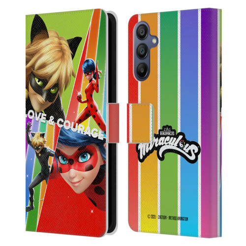 Miraculous Tales of Ladybug & Cat Noir Graphics Love & Courage Leather Book Wallet Case Cover For Samsung Galaxy A15