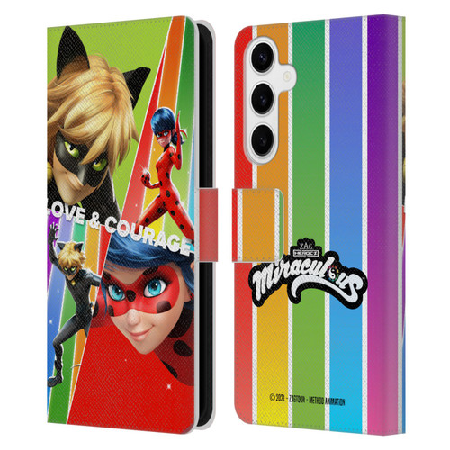 Miraculous Tales of Ladybug & Cat Noir Graphics Love & Courage Leather Book Wallet Case Cover For Samsung Galaxy S24+ 5G