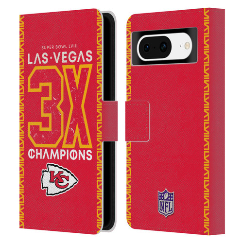 NFL 2024 Super Bowl LVIII Champions Kansas City Chiefs 3x Champ Leather Book Wallet Case Cover For Google Pixel 8