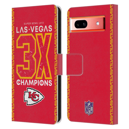 NFL 2024 Super Bowl LVIII Champions Kansas City Chiefs 3x Champ Leather Book Wallet Case Cover For Google Pixel 7a