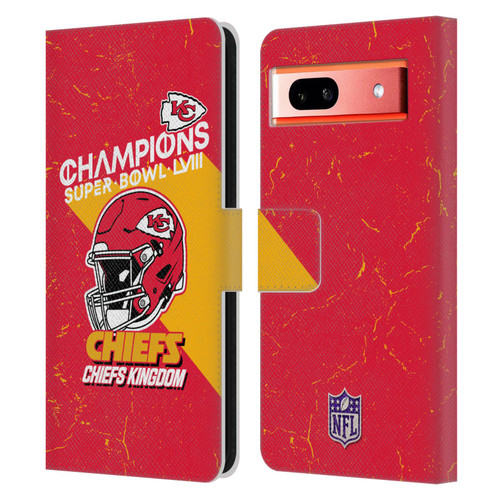 NFL 2024 Super Bowl LVIII Champions Kansas City Chiefs Helmet Leather Book Wallet Case Cover For Google Pixel 7a
