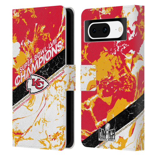 NFL 2024 Super Bowl LVIII Champions Kansas City Chiefs Marble Leather Book Wallet Case Cover For Google Pixel 8