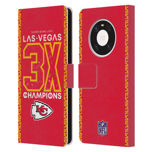 NFL 2024 Super Bowl LVIII Champions Kansas City Chiefs 3x Champ Leather Book Wallet Case Cover For Huawei Mate 40 Pro 5G
