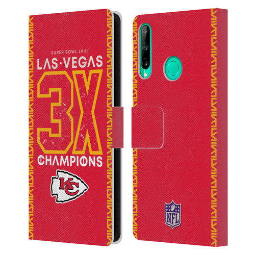 NFL 2024 Super Bowl LVIII Champions Kansas City Chiefs 3x Champ Leather Book Wallet Case Cover For Huawei P40 lite E